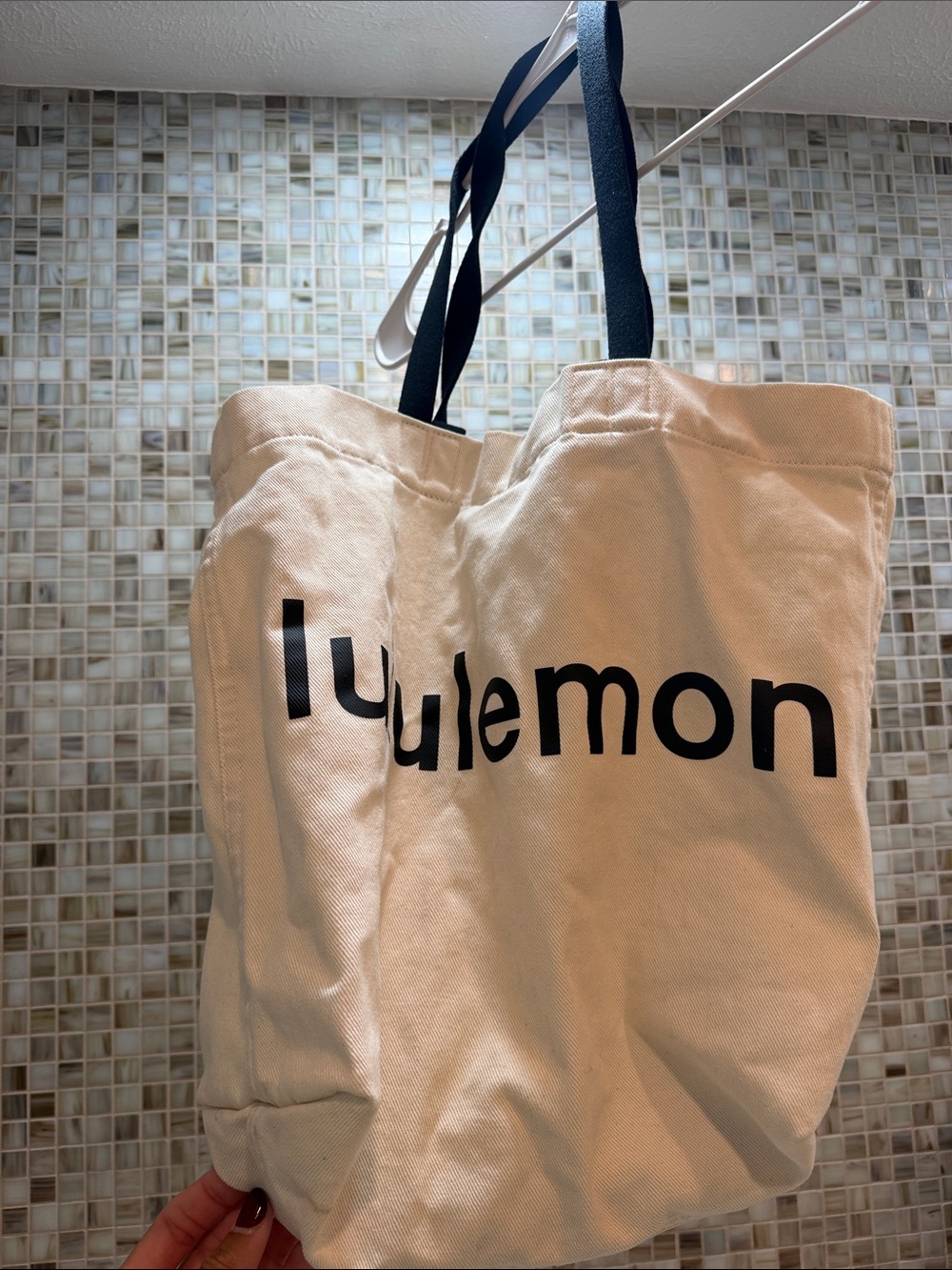 lululemon athletica Cream Canvas Tote with Black Logo and Straps